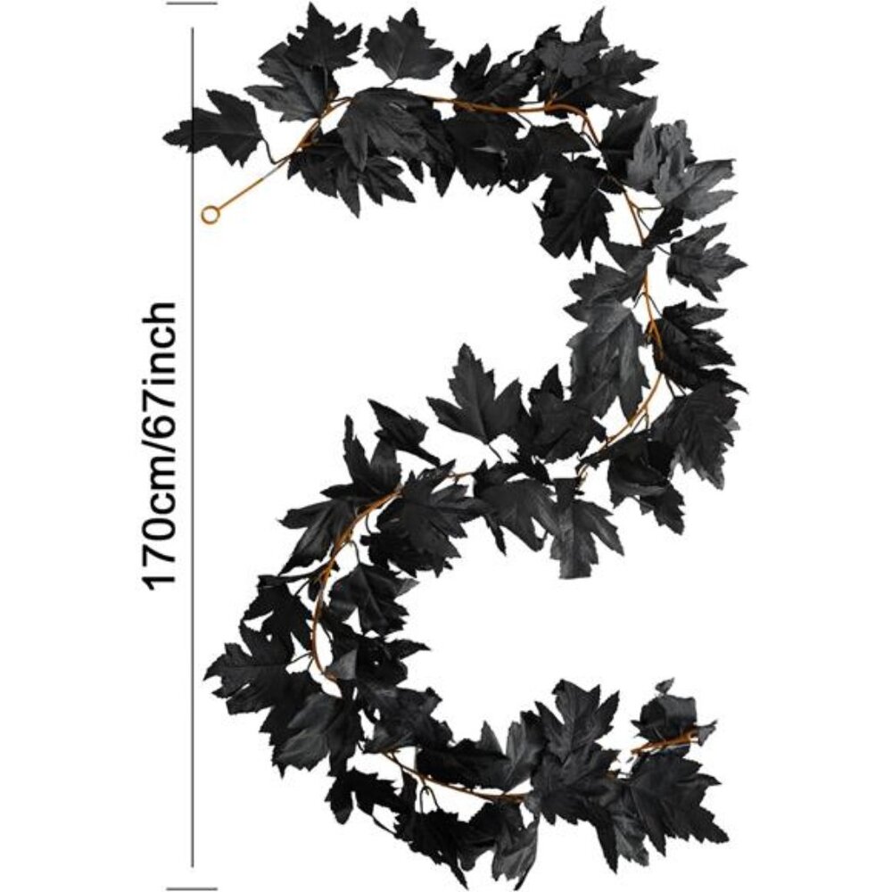 PARTY JOY Black Artificial Maple Leaf Garland - 6PCS 5.6Ft Halloween Decor, - Picture 3 of 8